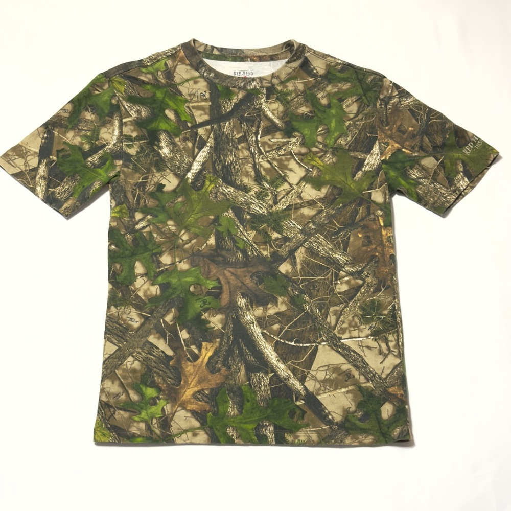 Red Head Camo Short Sleeve Green Brown Small Shirt Excellent